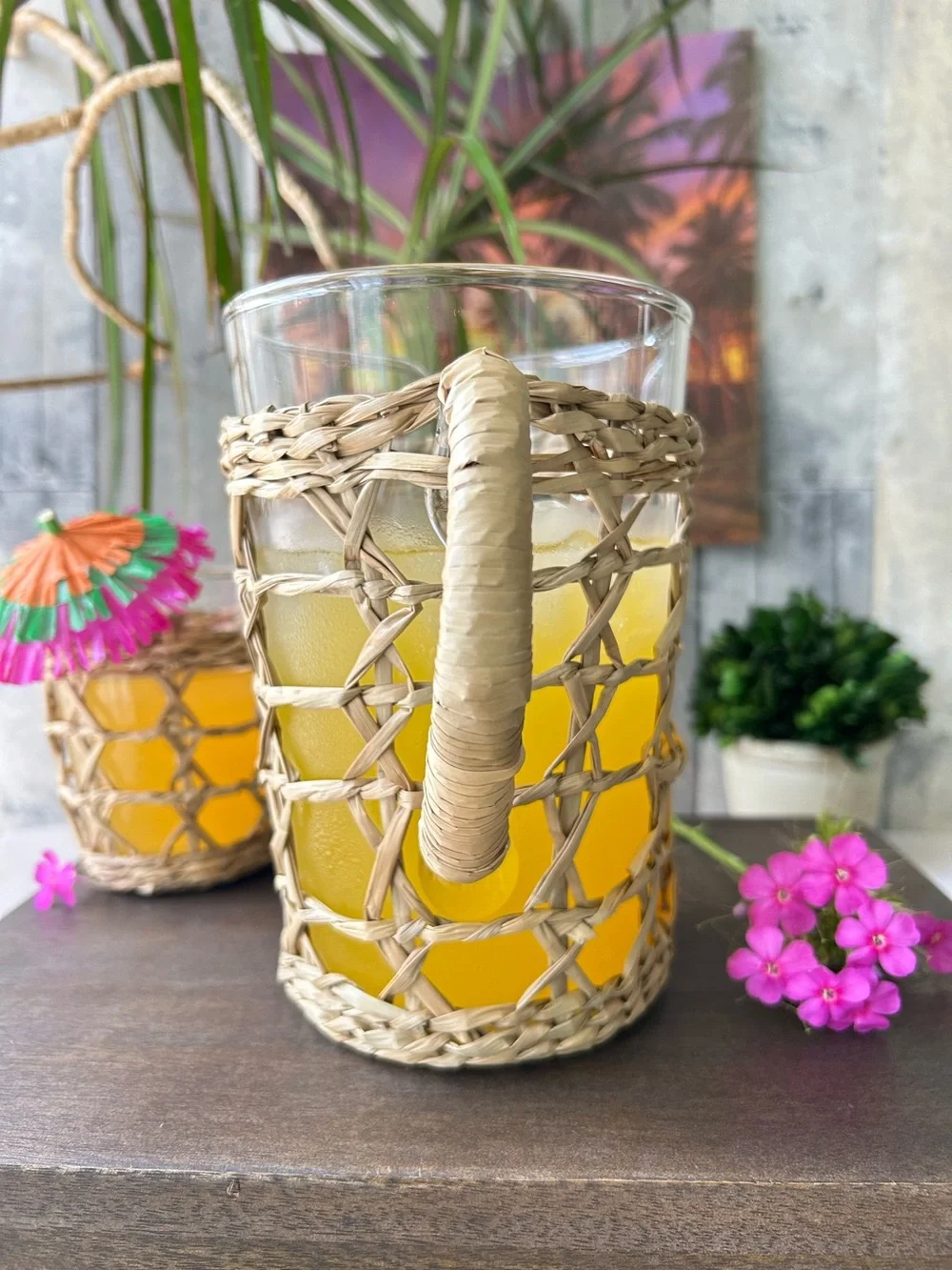 🌴 Tropical Woven Rattan Beverage Glass Pitcher 43.95oz | Threshold | Target